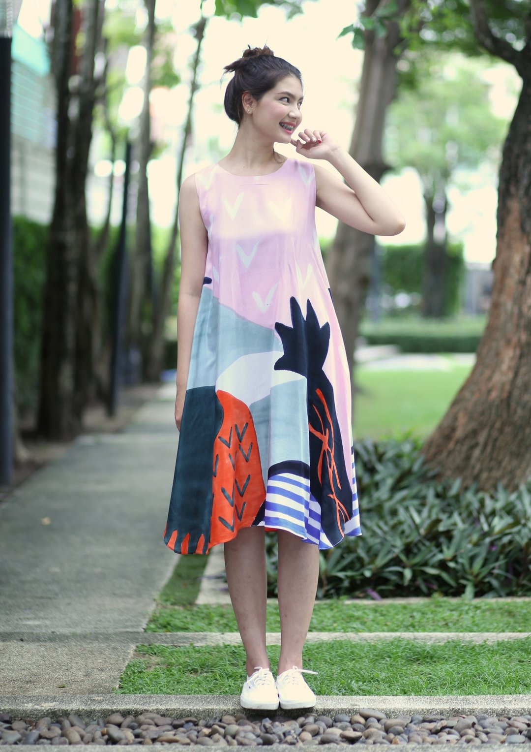 Dress Hand Paint Soft Cotton Silk for Yoga Vacation Holidays - 洋装/连衣裙 - 棉．麻 粉红色