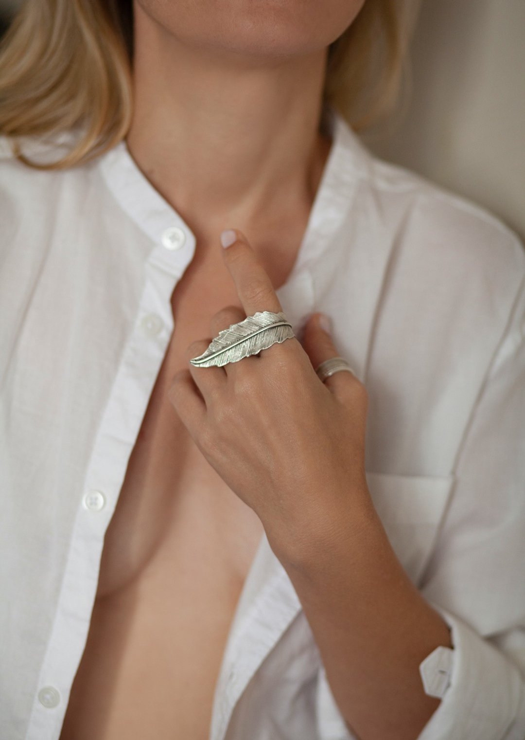 Feather Ring, Angel Feather Ring, Brass Ring, Adjustable Feather Ring - 戒指 - 铜/黄铜 银色