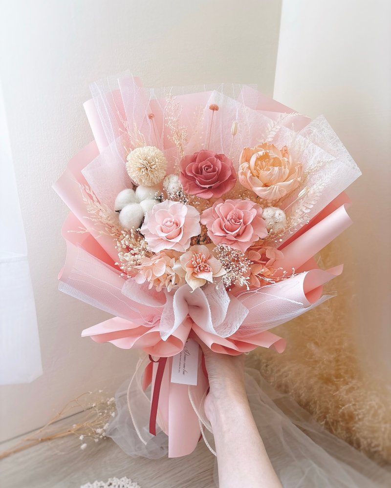 永生玫瑰花束-暖粉春樱 l 粉色系花束 告白花束 情人节花束 - 干燥花/捧花 - 植物．花 粉红色