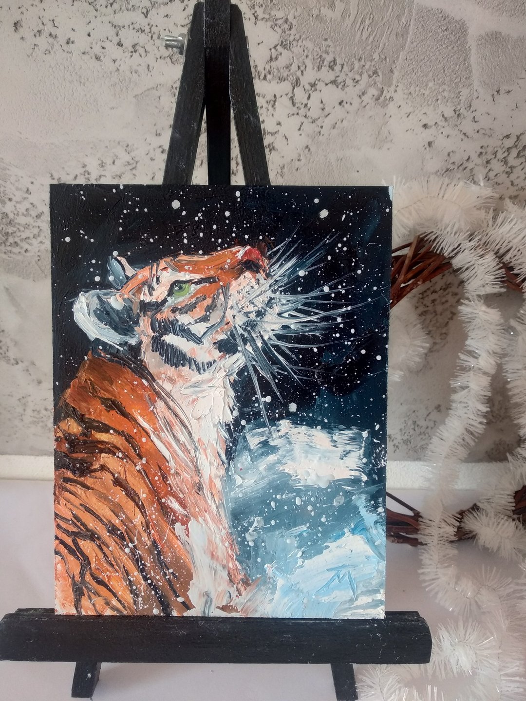Oil painting. Tiger painting. Small painting Tiger. Original art - 海报/装饰画/版画 - 其他材质 橘色
