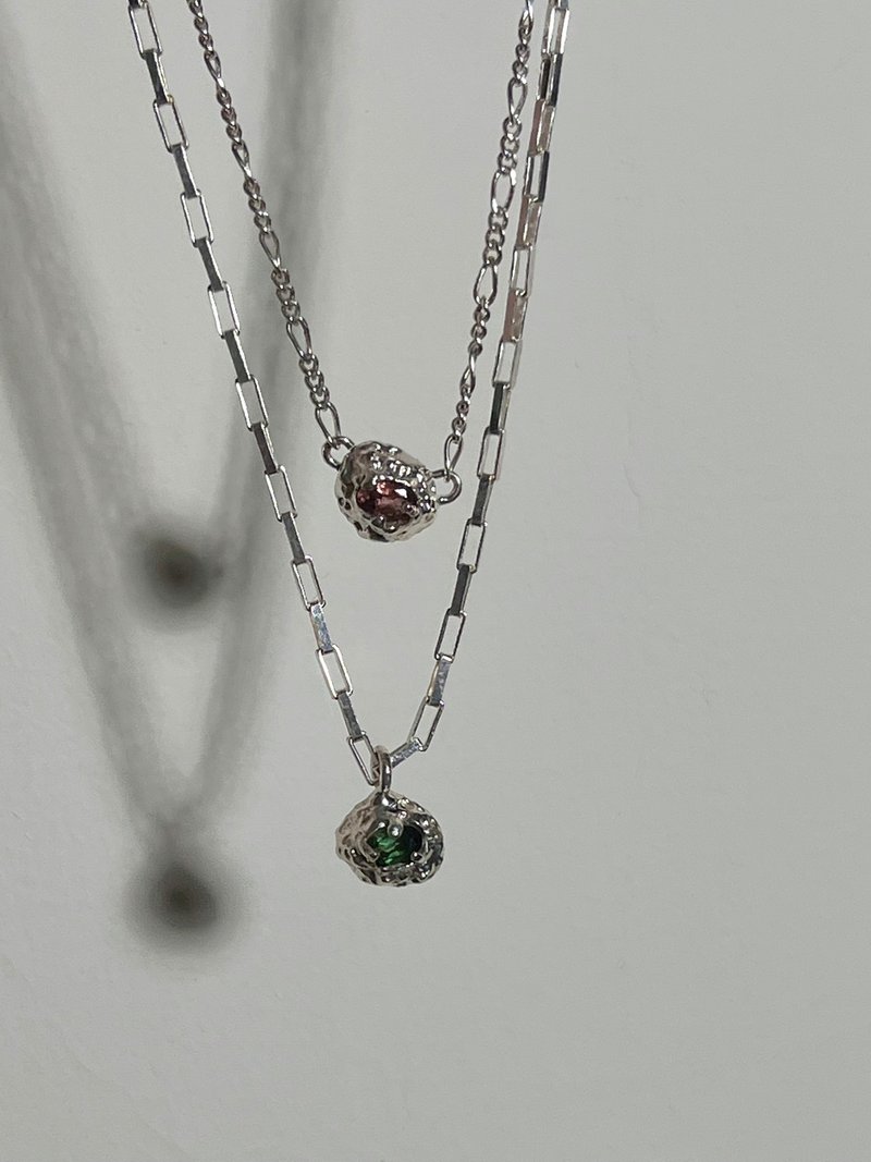 彩色碧玺 宝石坠 纯银项链 - 项链 - 宝石 多色