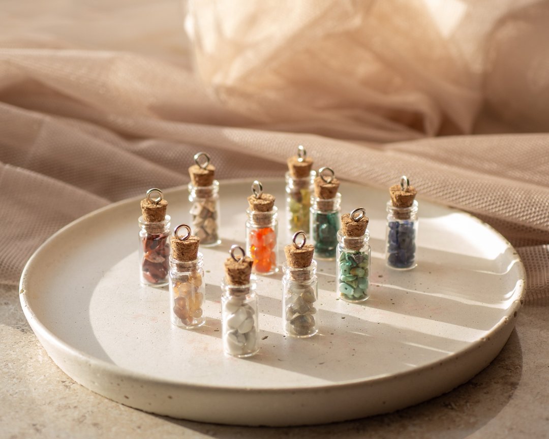 Glass bottles of crystals, Set of 10 pcs, September Birthstones, Virgo Gift - 其他 - 宝石 多色
