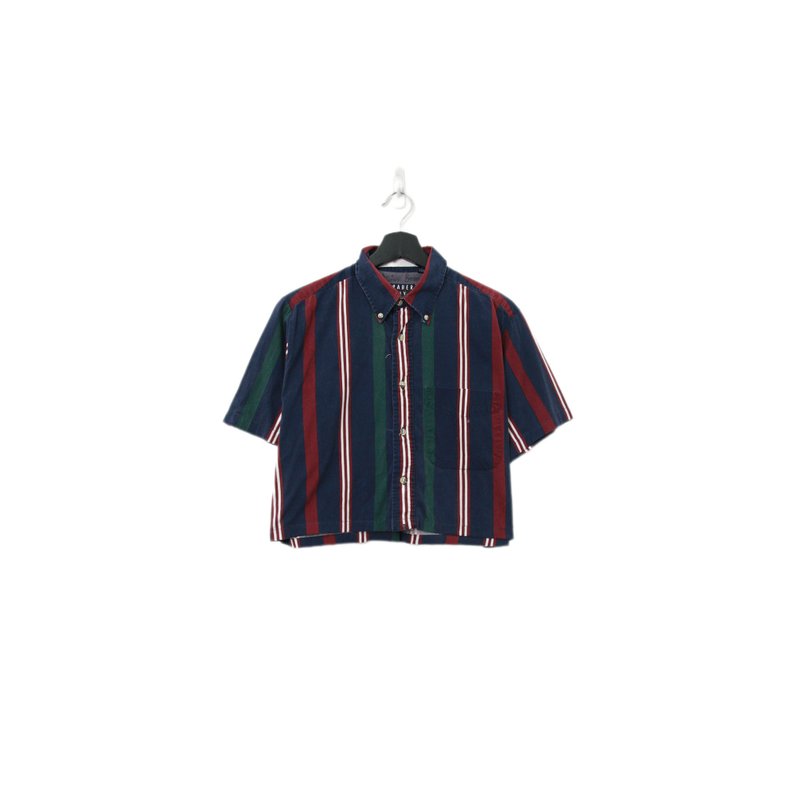 Back to Green-再制条纹短板衬衫 蓝红绿交织ds-04//vintage shit - 女装衬衫 - 棉．麻 