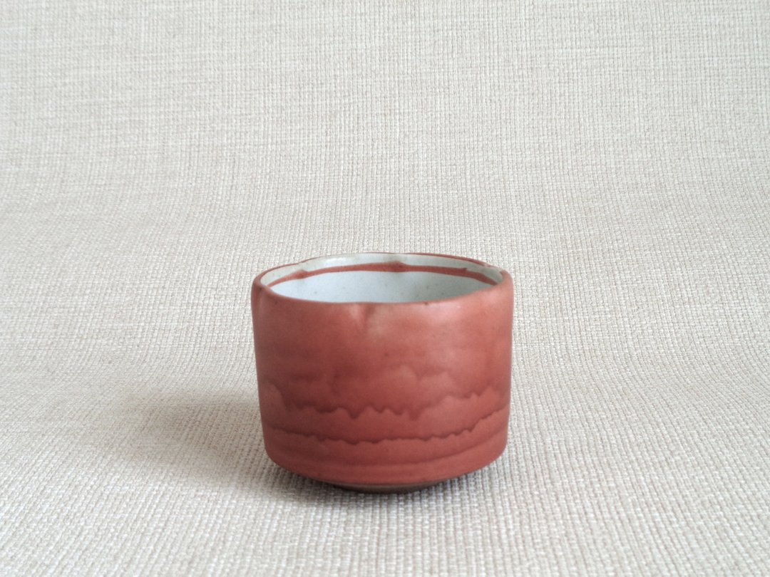 轮花赤绘清酒杯 b - 酒杯/酒器 - 陶 红色