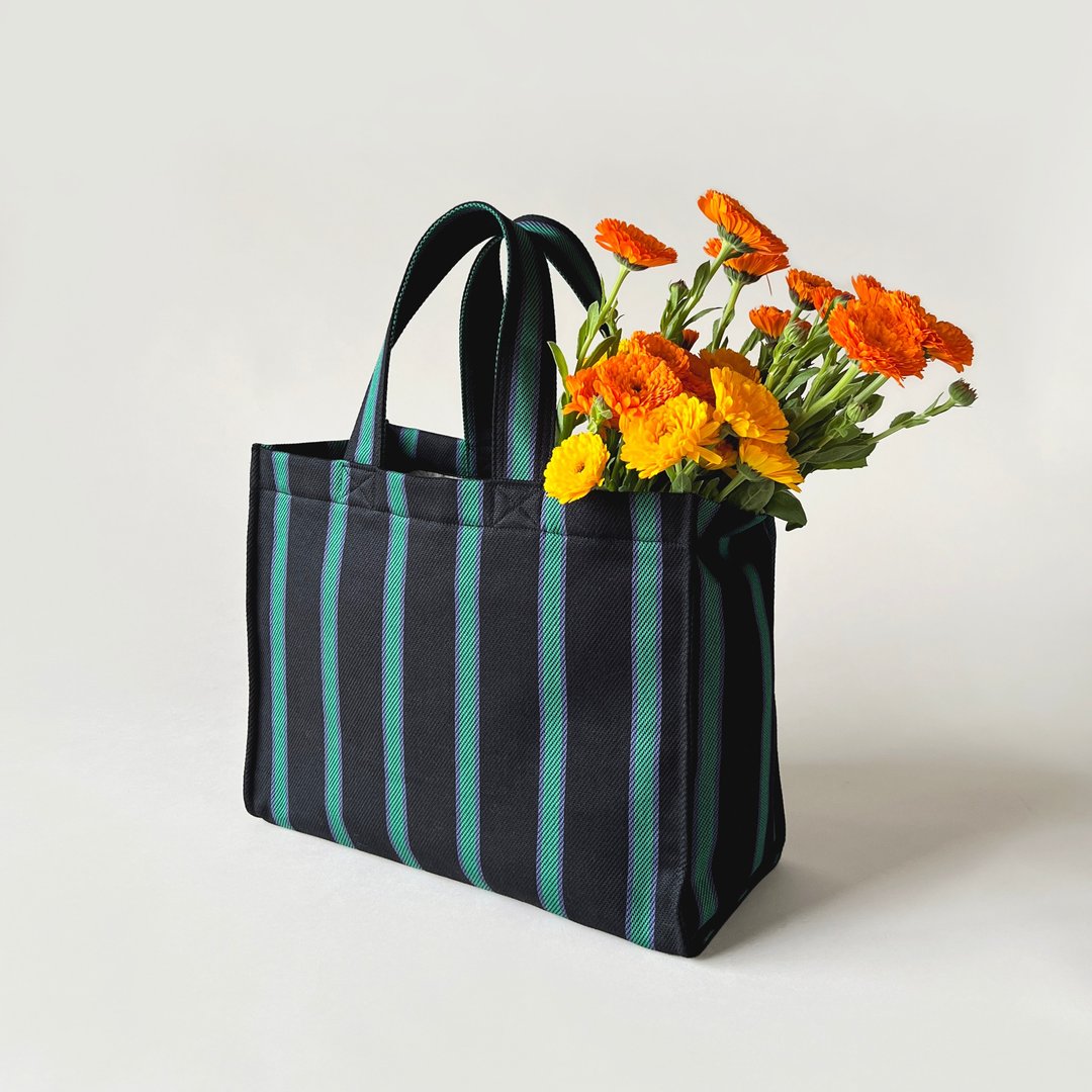 Contrast Stripe Tote Bag - 手提包/手提袋 - 棉 黑色