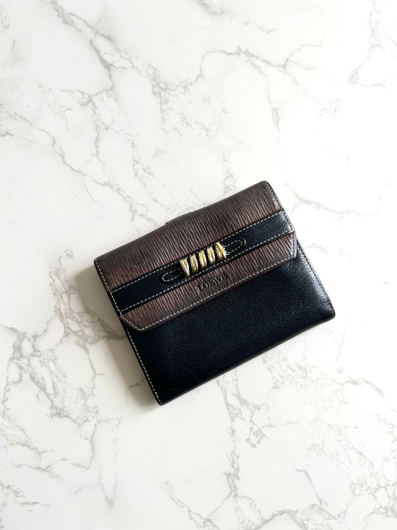 特选货品-中古二手Loewe蛇骨咖啡黑色皮革中短夹钱包卡片手袋 - 皮夹/钱包 - 真皮 黑色