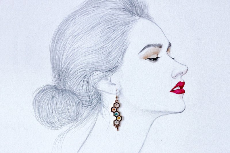 蜂巢蕾丝花耳环 - 耳环/耳夹 - 植物．花 金色