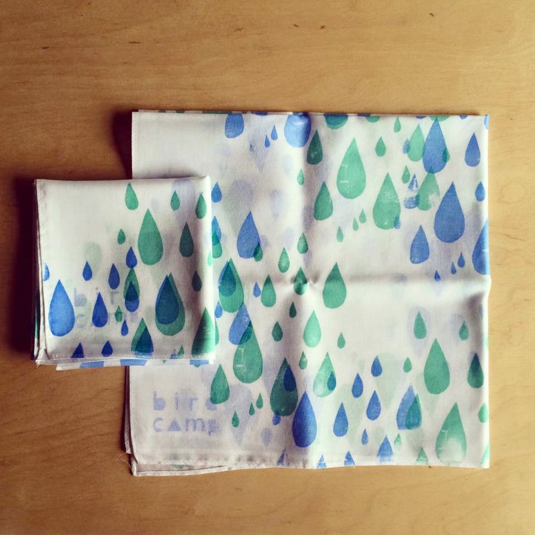 下雨天棉质绢印手帕 - 其他 - 棉 蓝色