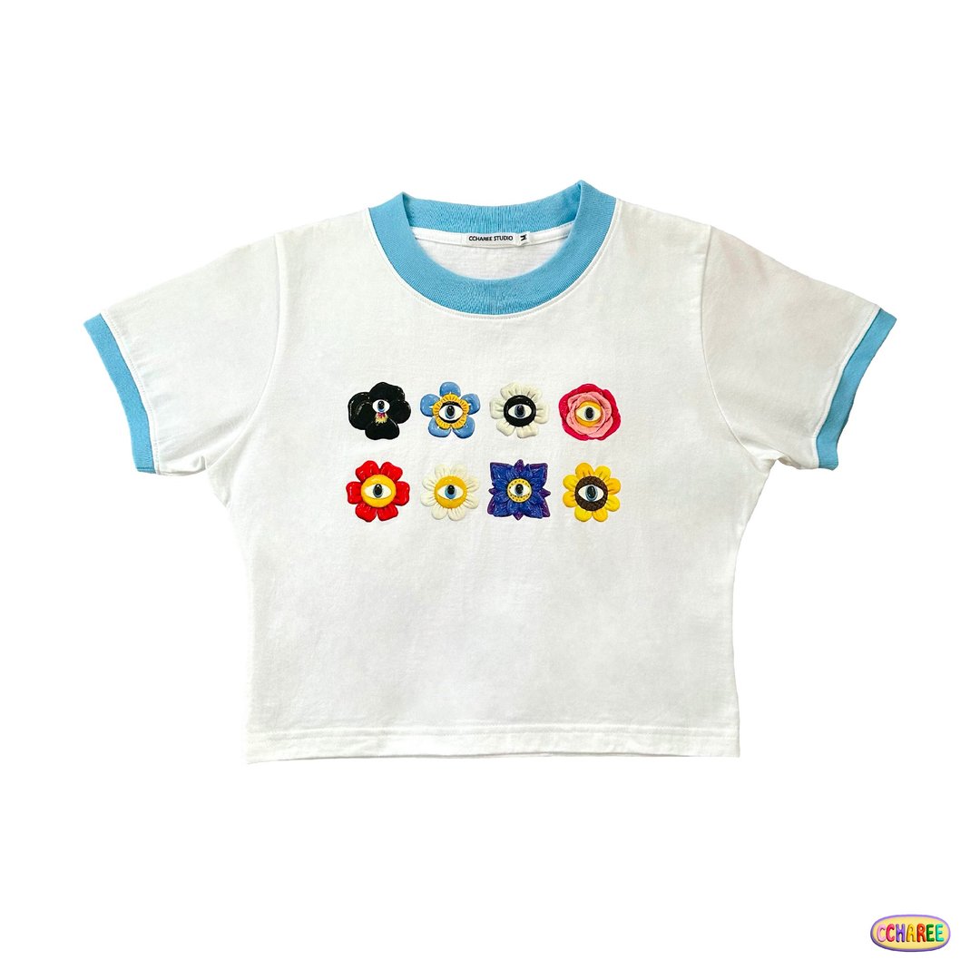 CCHAREE CROP TEE T-SHIRT FLOWER GANG - 女装 T 恤 - 棉 