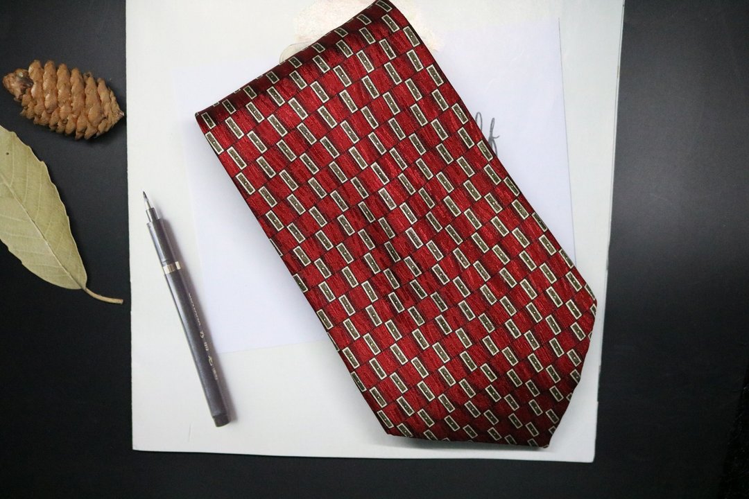 紅色復古100%桑蠶絲領帶時尚型男necktie - 领带/领带夹 - 丝．绢 红色