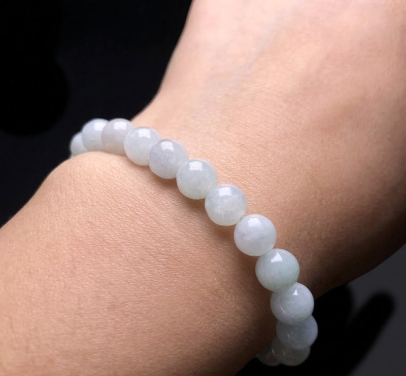 【好运连连】冰种淡绿翡翠手珠 | 天然缅甸玉A货翡翠 | 送礼 - 手链/手环 - 玉石 绿色