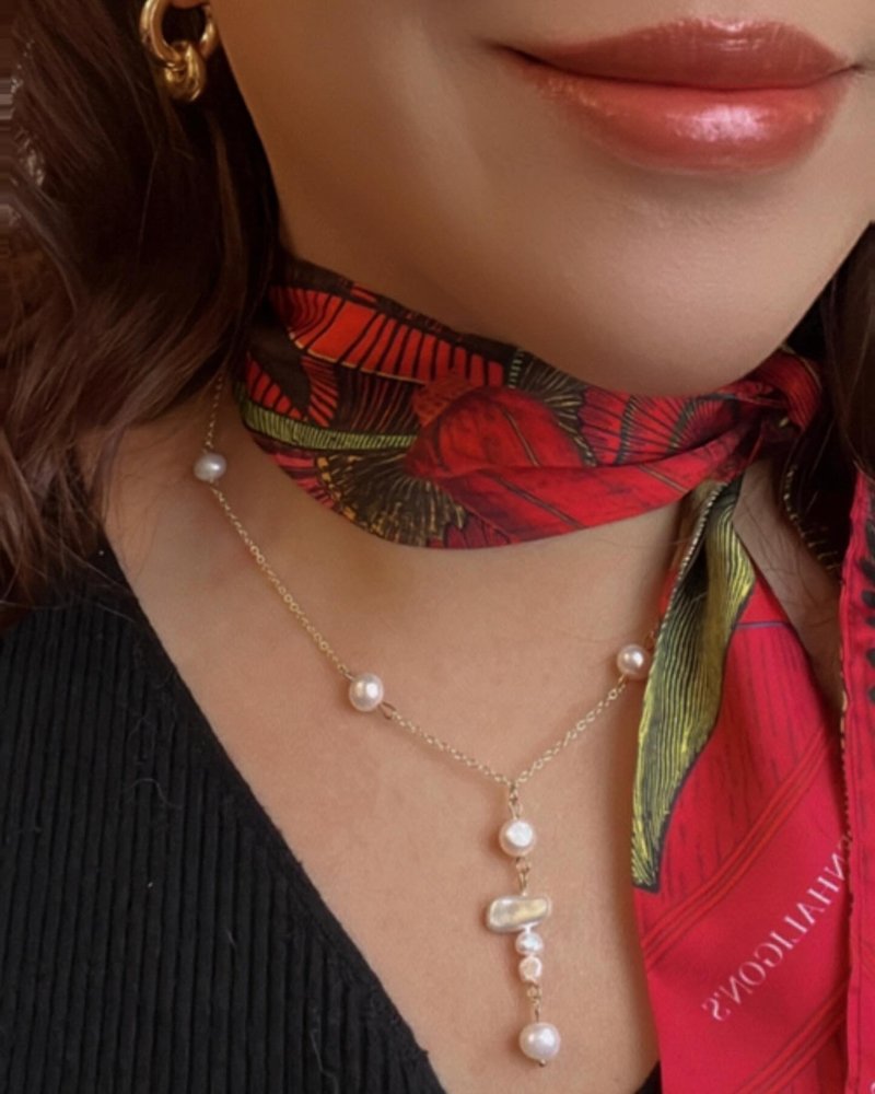 简约天然巴洛克淡水珍珠Y字项链 | 生日礼物 圣诞礼盒 定制化礼物 - 项链 - 珍珠 金色