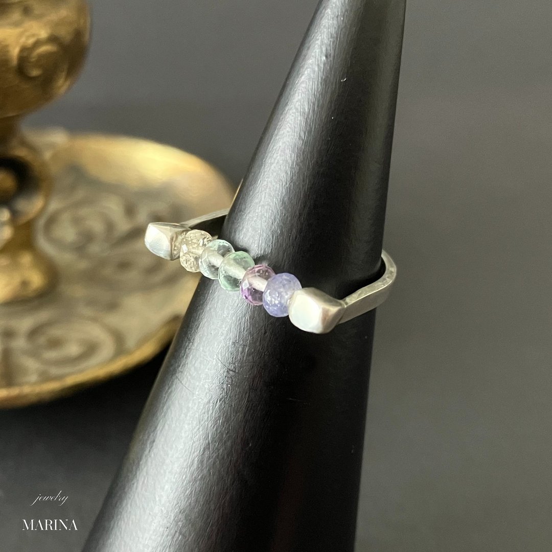 Iolite / Amethyst / Aquamarine / Crystal Gradation --ring - 戒指 - 宝石 紫色