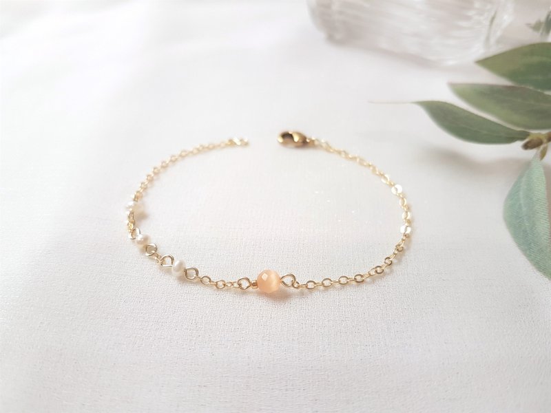 蜜柑 · 珍珠 猫眼石 细手链 - 手链/手环 - 珍珠 橘色