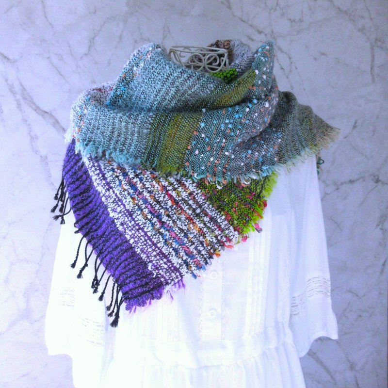 手织．羊毛棉．长围巾．冬景庭园 - 围巾/披肩 - 羊毛 蓝色