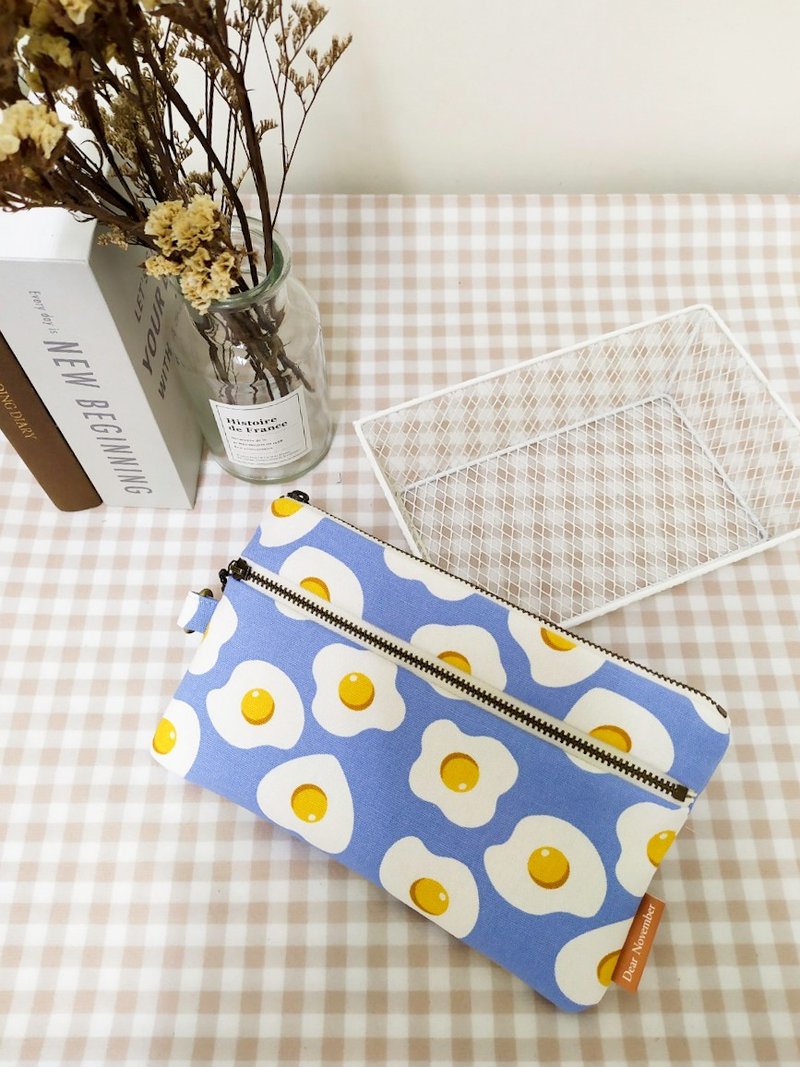 拾光系列零钱包/万用包/拉链收纳包/荷包蛋款 - 零钱包 - 棉．麻 蓝色