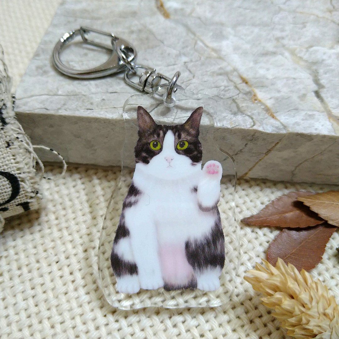 招财猫-压克力吊饰(钥匙圈)-双面图案-新厂商-奔驰猫_猫咪 - 钥匙链/钥匙包 - 压克力 