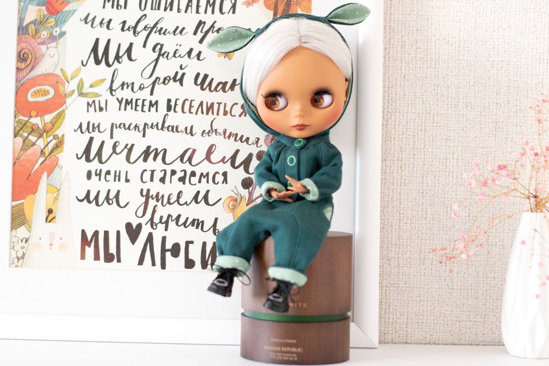 Jumpsuit for dolls Blythe, Pullip, BJD 1:6, doll outfit, green overall, kugurumi - 玩偶/公仔 - 棉 绿色
