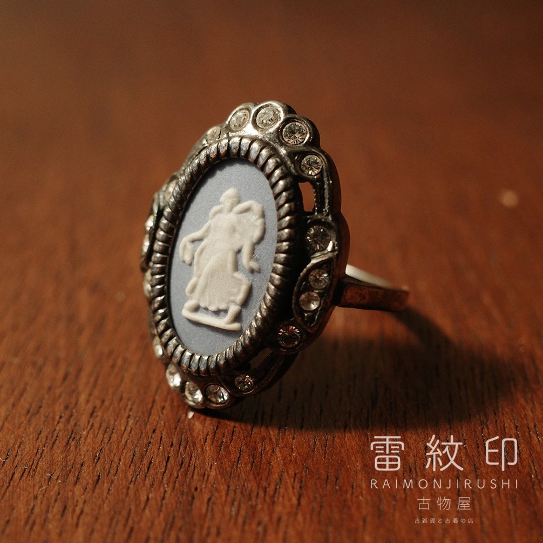WEDGWOOD JASPER 白玉浮雕 浮雕玉石 镶钻 银戒指 925 古董戒指 - 戒指 - 银 蓝色