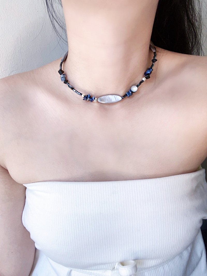 深蓝平静之海 天然灰紫色贝壳x苏打石x黑玛瑙 原创手作小众项链 - 项链 - 贝壳 多色