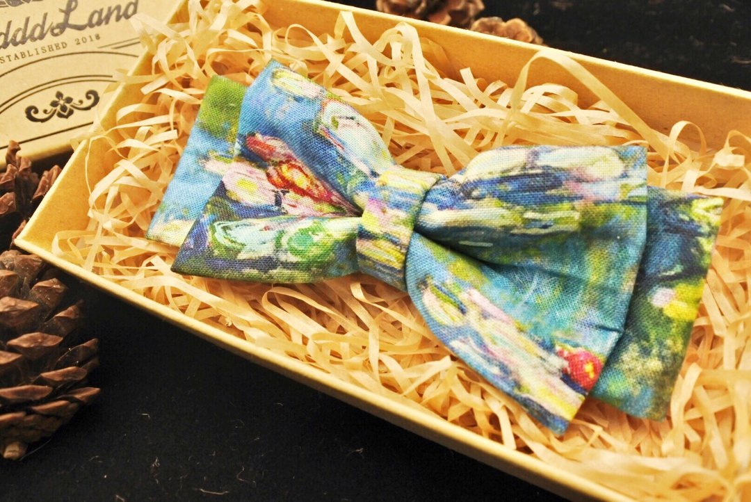 原創手工領結 莫奈的花園 美國進口布料  Swing Dance 聖誕禮物 - 领结/领巾 - 棉 蓝色
