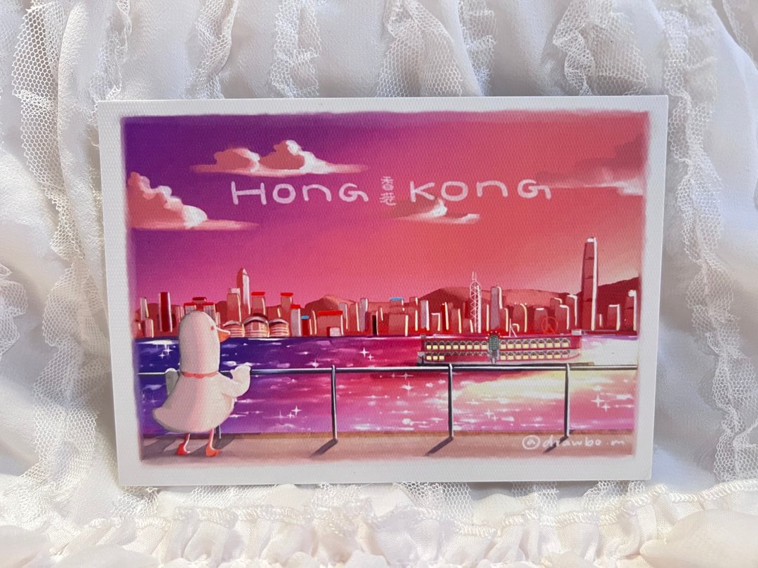 原创明信片香港维多利亚港海景(夕阳) - 卡片/明信片 - 纸 