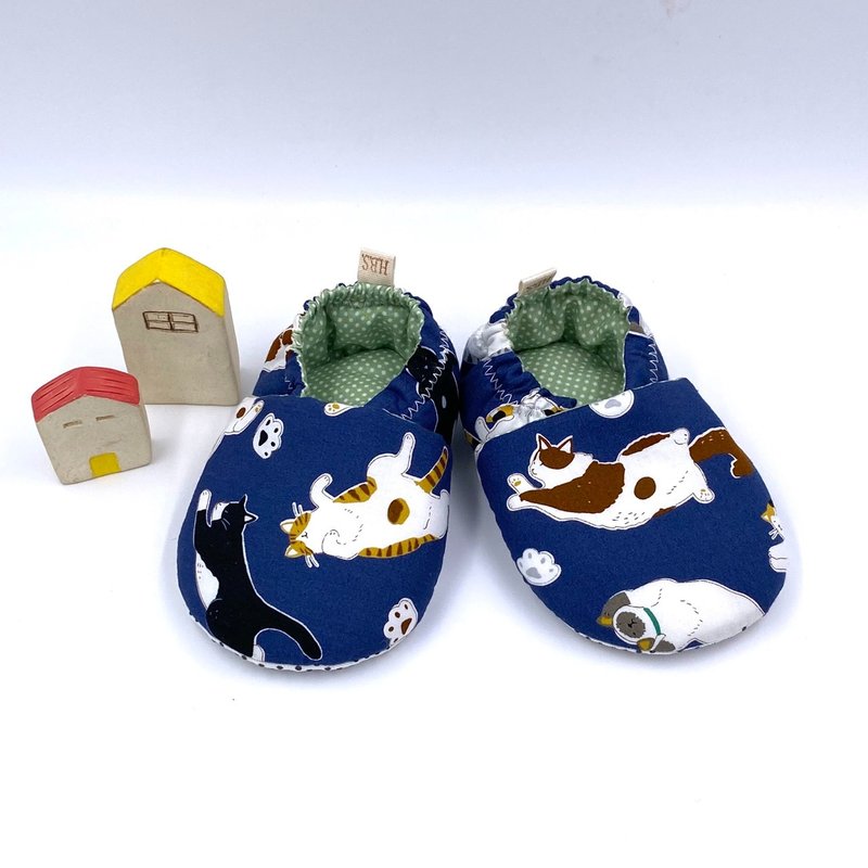 悠闲猫咪-初步鞋/成长鞋/漫步鞋 - 婴儿鞋 - 棉．麻 蓝色