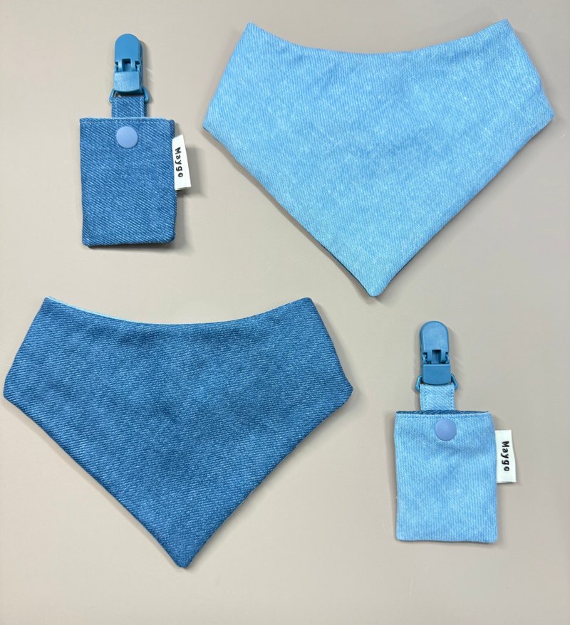Maygo.bib.丹宁小旅人领巾兜、双面兜、八层纱 - 围嘴/口水巾 - 棉．麻 蓝色