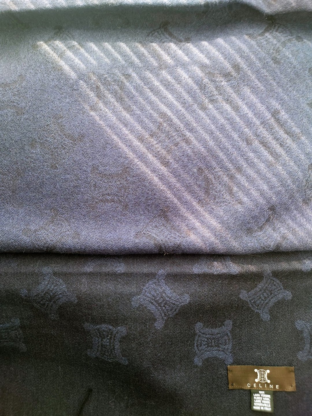 中古孤品 CELINE 暗花凯旋门 羊毛 毛毯盖毯颈巾围巾领巾围脖披肩 - 围巾/披肩 - 羊毛 蓝色