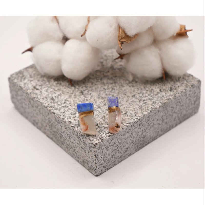 郊游B 不对称独一无二金继饰品 - 耳环/耳夹 - 半宝石 粉红色