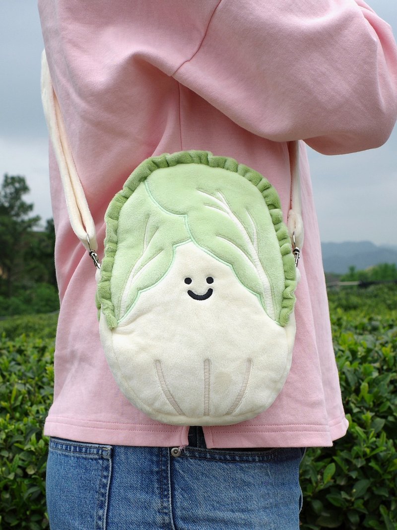 雨过山原创白菜毛绒斜挎包可爱收纳袋大学生单肩斜挎包搞怪文具袋 - 侧背包/斜挎包 - 其他材质 