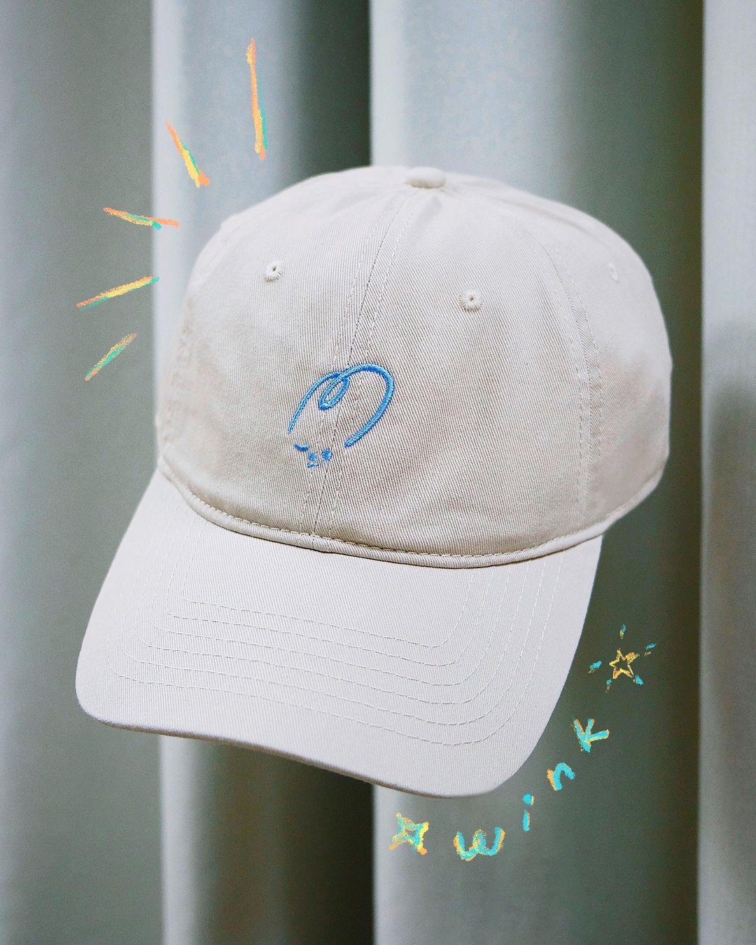 【圣诞礼物】Shuku Wink Cap 兔子刺绣软顶棒球帽 - 帽子 - 其他材质 卡其色
