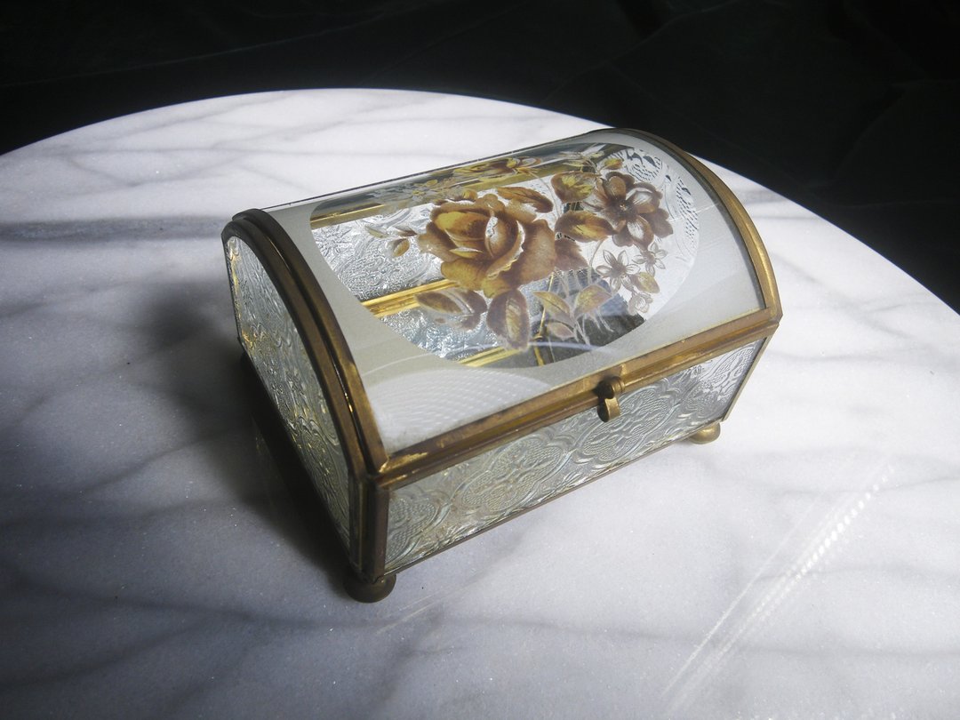 【老时光 OLD-TIME】早期二手台湾制海棠花玻璃珠宝盒 - 收纳用品 - 其他材质 