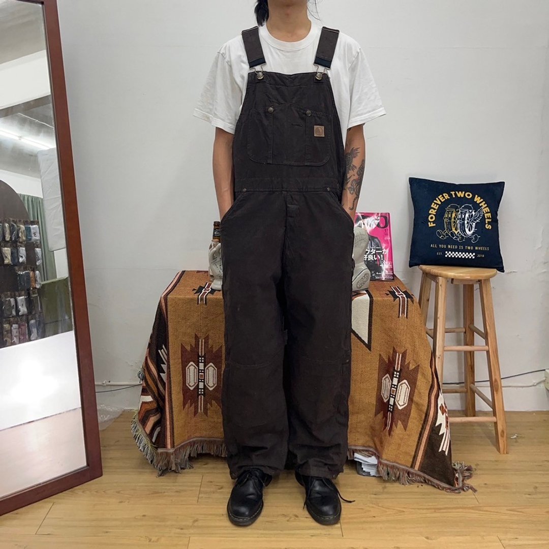 BERNE 深咖啡 吊带裤 内里铺棉 古着 coveralls 二手 - 男士长裤 - 棉 咖啡色