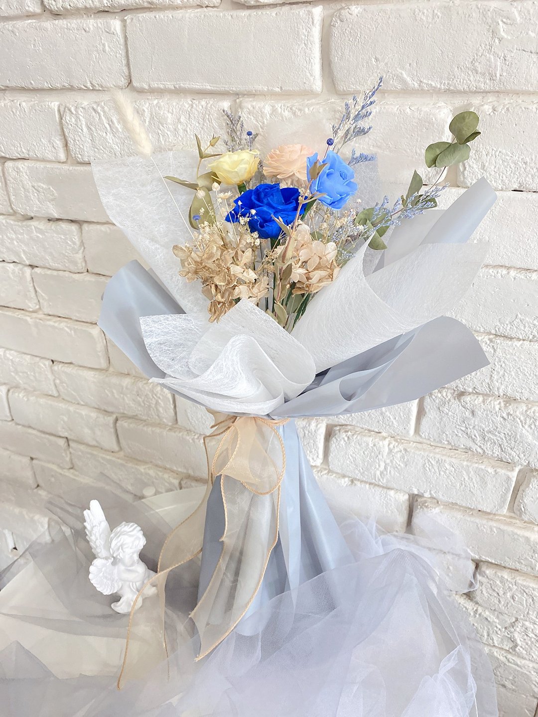 浪漫蓝玫瑰日系永生花束/情人花束/生日花束 - 干燥花/捧花 - 植物．花 蓝色