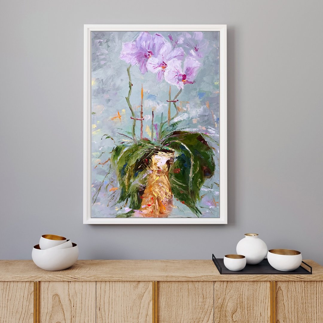 Orchid Painting Floral Oil Original Art Flower Artwork Home Life Decoration Art - 海报/装饰画/版画 - 其他材质 紫色