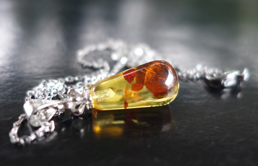 Amber 琥珀 天然波罗的海金珀 颈坠 吊坠 2.45克 净水料 植物珀 - 颈链 - 半宝石 金色
