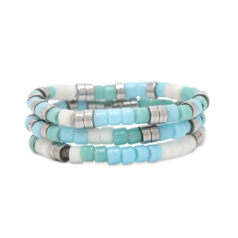 Pura Vida 美国手工 SEAFOAM DREAM 海泡沫之梦弹性戒指三件组 - 戒指 - 其他金属 蓝色