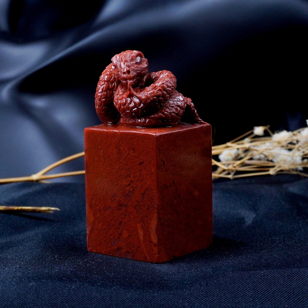 定制化手工印章-|老挝石蛇钮  2.5 x 2.5 CM|手工篆刻印章 - 印章/印台 - 石头 