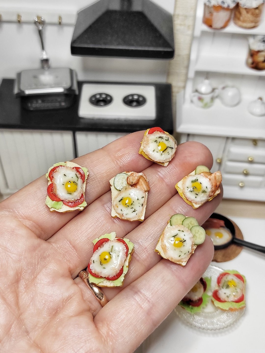 Realistic food, sandwich, 1 12 scale, Breakfast for dolls, eggs, miniature, gift - 玩偶/公仔 - 粘土 多色