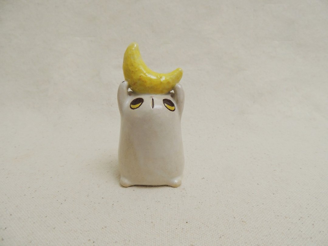 陶艺手作-月相猫-下弦月猫猫 - 摆饰 - 陶 白色