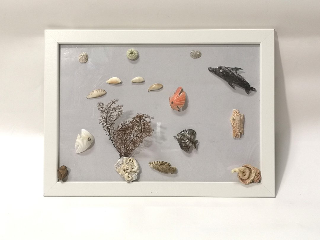 -海中- 贝壳墙面艺术品 手作礼品 装饰画框 壁挂 立体画框 装饰画 - 墙贴/壁贴 - 其他材质 白色