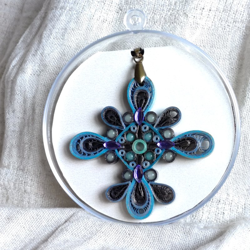 长版蓝底仿金卷纸珠饰古典风项链 - 项链 - 纸 蓝色