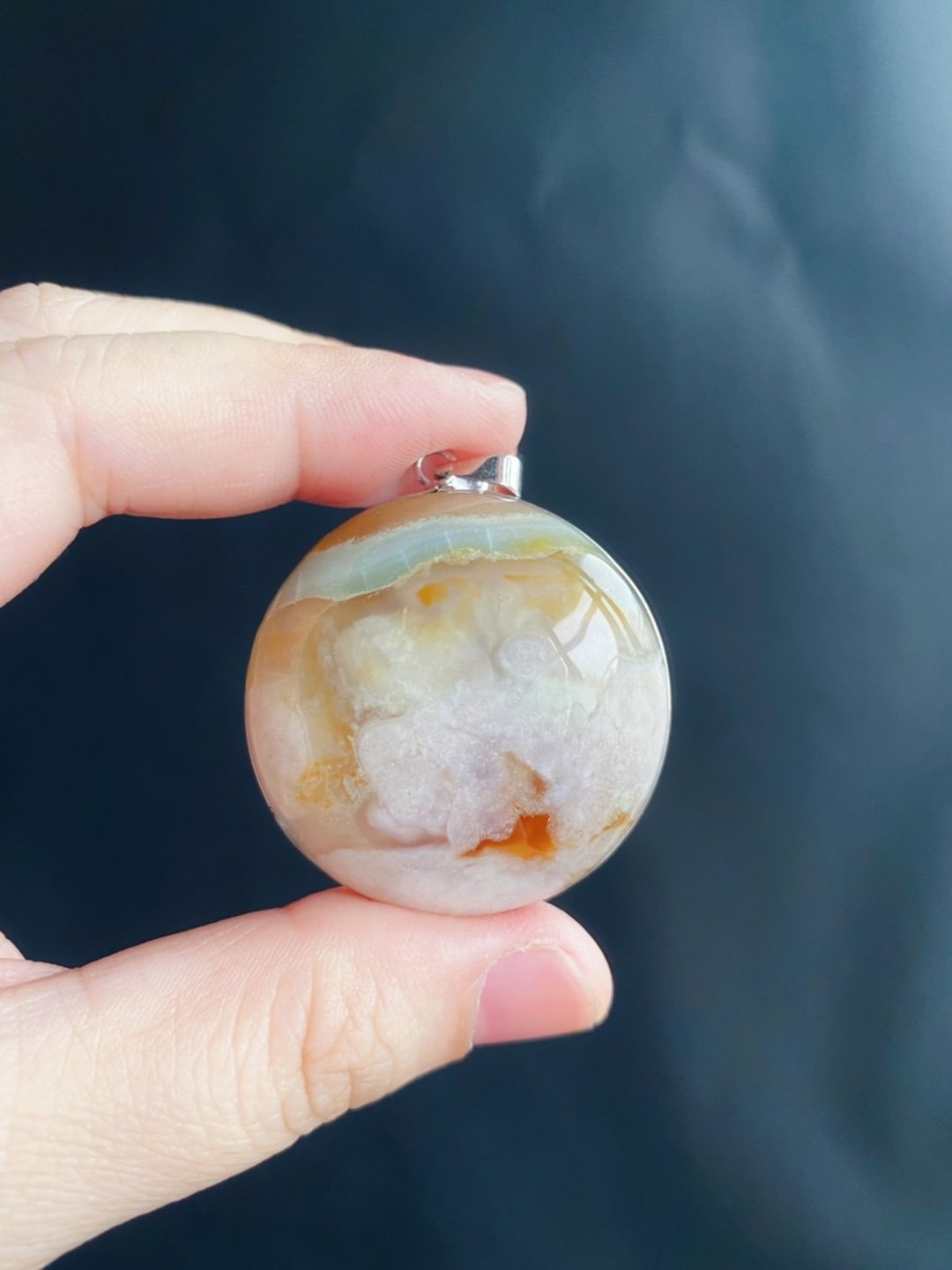 【售出】樱花玛瑙 渐层油画风 S925银镶拖 项链 天然石 - 项链 - 水晶 橘色