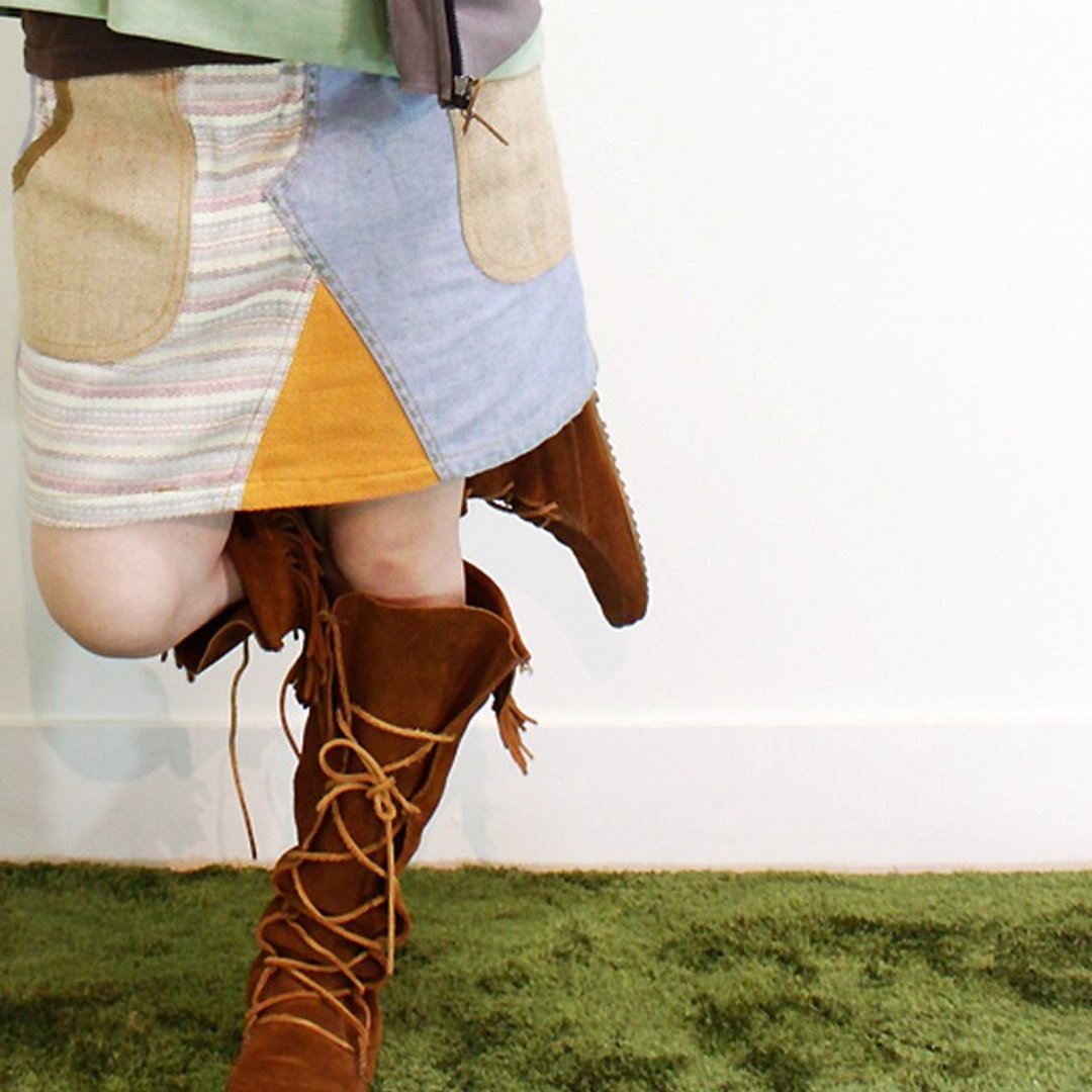☆ Hammock ☆ 彡 Denim Patchwork Half Skirt - 裙子 - 棉．麻 蓝色