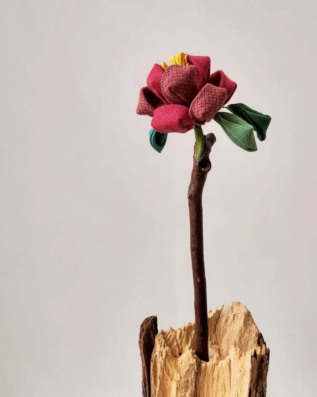 发簪/花簪/木簪/樟木/和风布花/细工花/つまみ细工/米莉安花系 - 发饰 - 木头 红色