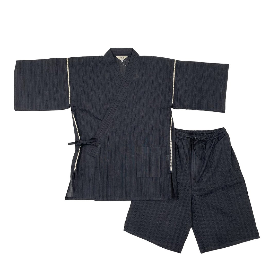 日本 和服 男士 绵麻 甚平 休闲服 睡衣 成套组 M L LL wn17 - 居家服/睡衣 - 棉 蓝色