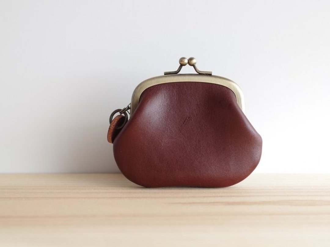 Snap lock leather coin purse reddish bloun - 零钱包 - 真皮 咖啡色