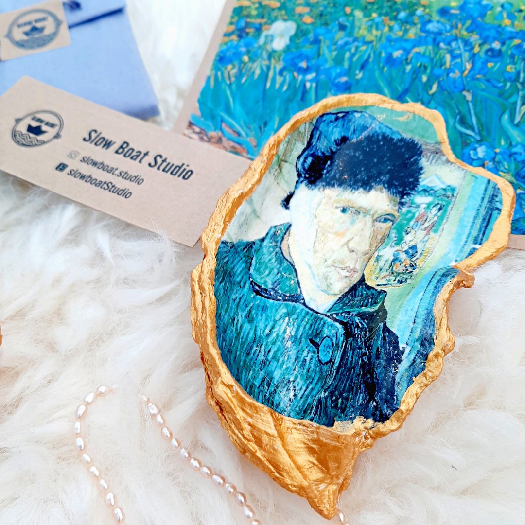 Oyster Shell Ring Dish in Vincent van Gogh | Self-portrait | Accessories Tray - 摆饰 - 其他材质 绿色