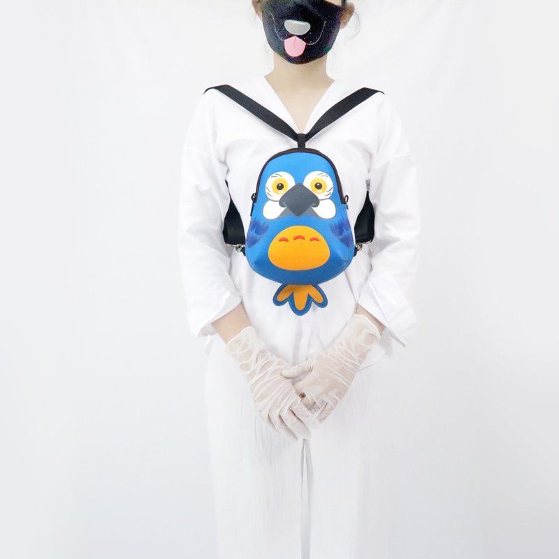 Macaw mini backpack , crossbody bag,hand painted backpack for animals lovers. - 后背包/双肩包 - 人造皮革 蓝色